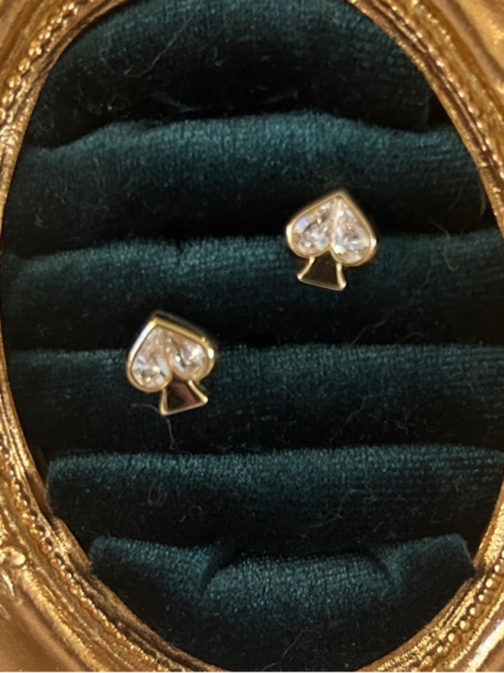 kate Spade Gold Spade Crystal Heart Stud Earrings